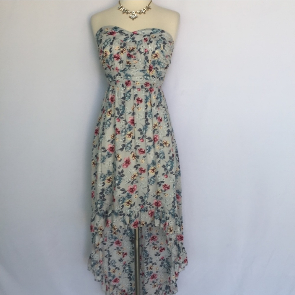 Alythea Strapless Blue Floral High Low Dress Small